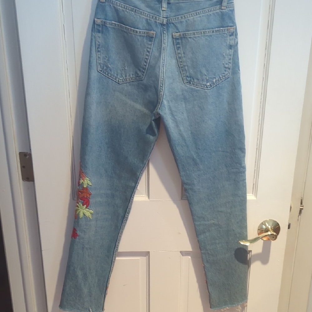 Zara Satin Blue Denim Jeans with Embroidery #0016 - Picture 7 of 10